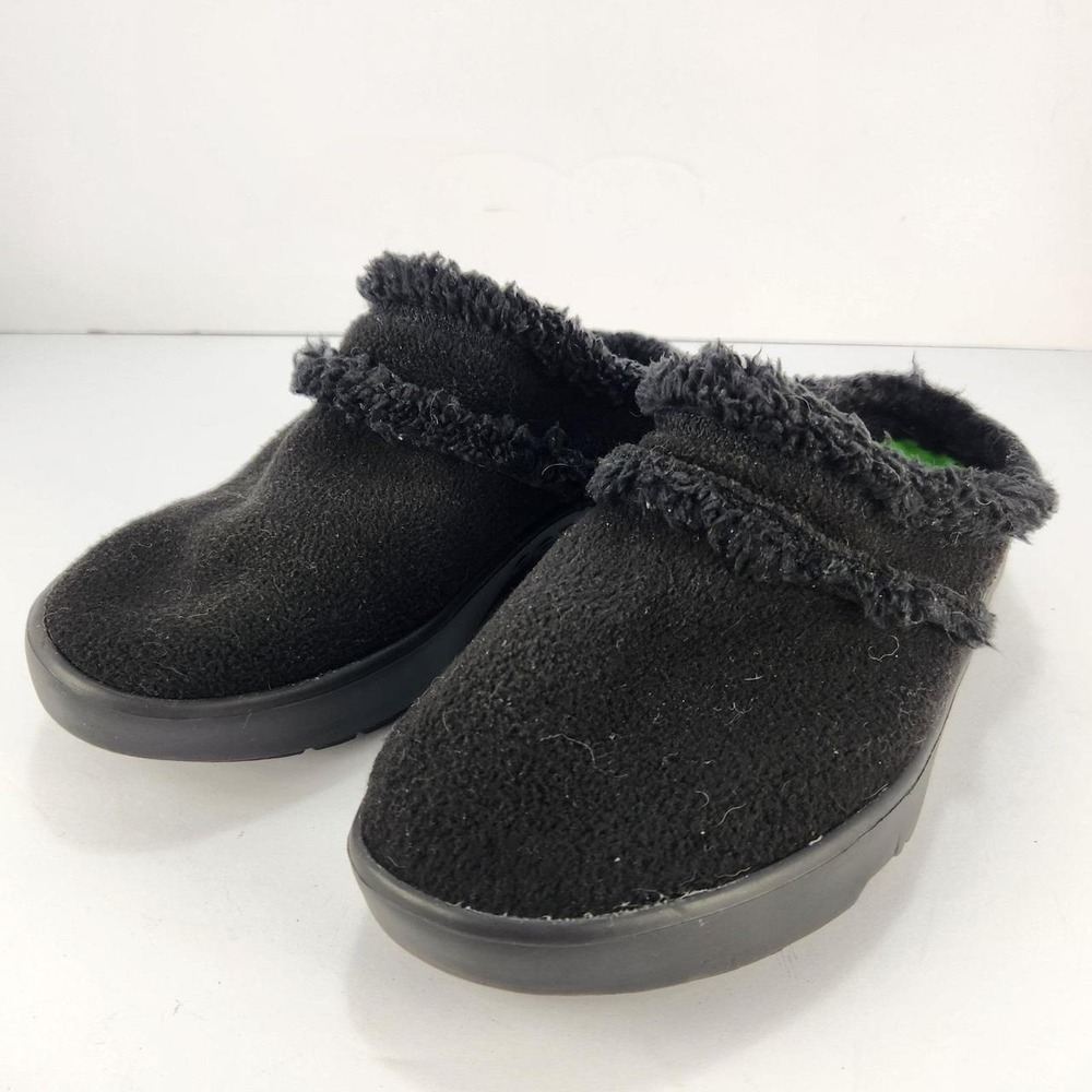 OOFOS OOcoozie Mule Black Recovery Slippers Women's W7.5 Sherpa Comfort Shoes